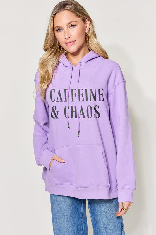 Simply Love CAFFEINE&CHAOS Graphic Drawstring Long Sleeve Hoodie
